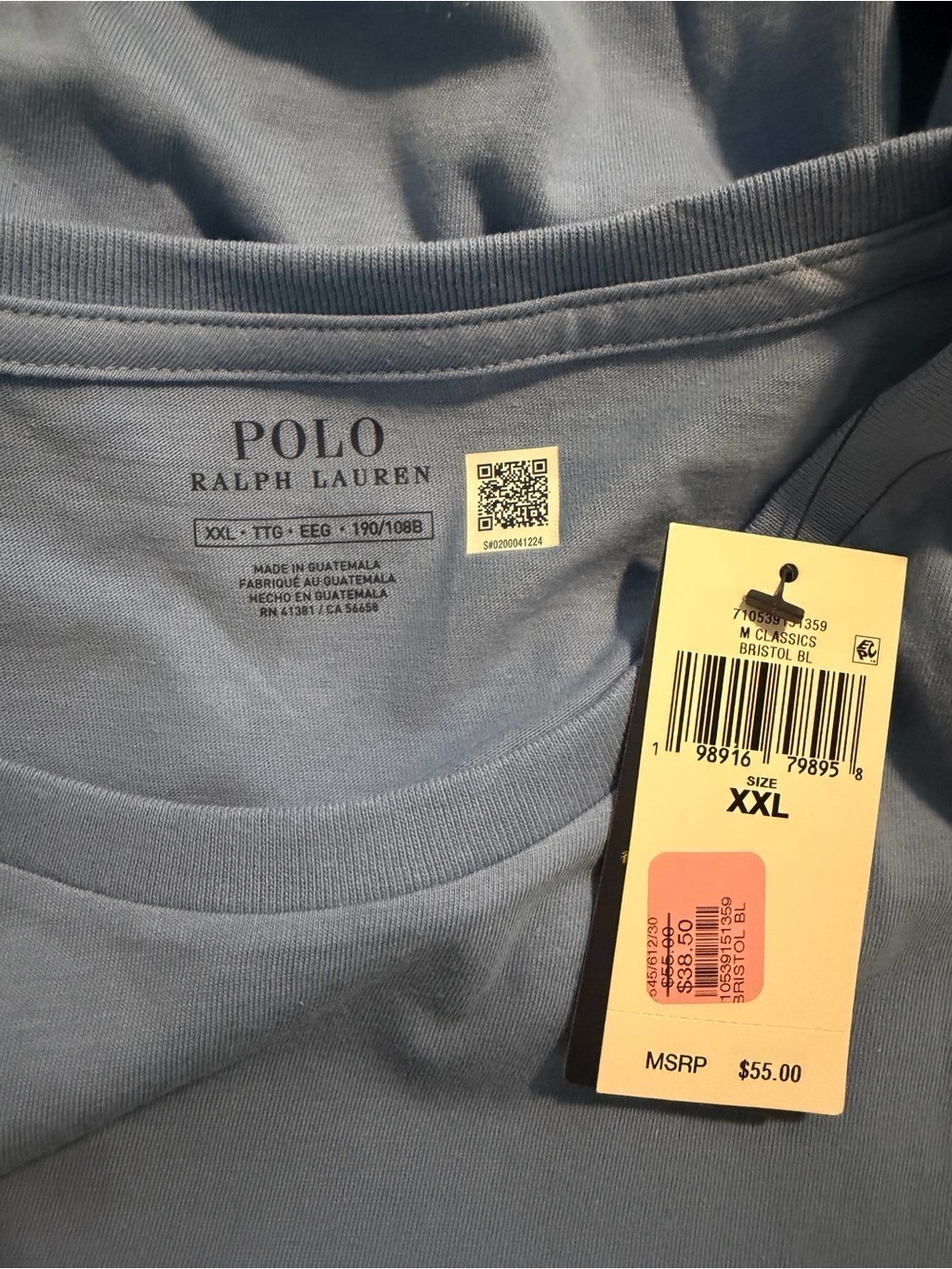 Polo Ralph Lauren Men’s Blue Crew Neck T-Shirt Short Sleeve Logo Tee XXL NWT - Picture 3 of 3